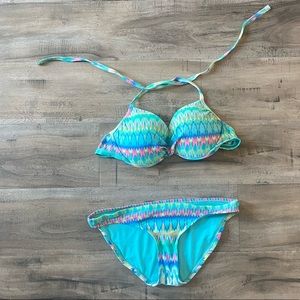 Two Piece Bikini Swim Swimsuit Tropical Multicolor Summer Underwire Push up 2